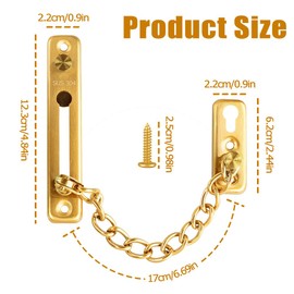 WATUNID 2 Pack Door Chain Lock, Stainless Steel Thickened Guard Locks with 8 Screws, Anti-Theft Heavy Duty Latch for Inside Hotel Home Living Motel Apartment Bedroom(Golden)