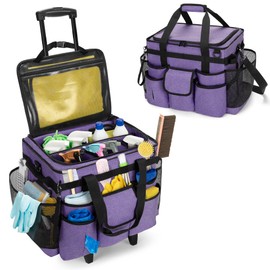 LoDrid Rolling Cleaning Caddy with Lid, Cleaning Supplies Organizer with Detachable Trolley, Cleaning Caddy Cart on Wheels with Handle and Shoulder Strap for Housekeepers, Purple, Bag Only