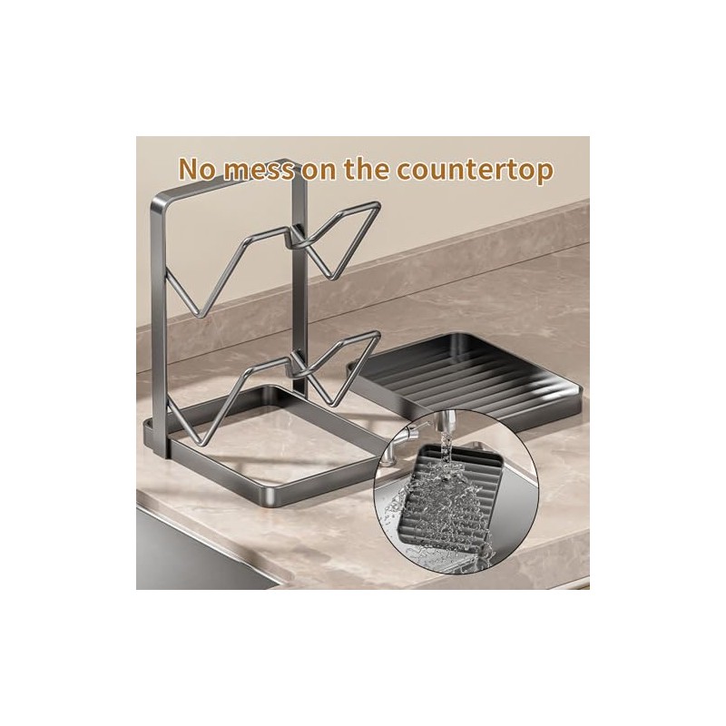 Pot Lid Organiser, 2-Tier Storage Stand with Spoon Rest, Lid