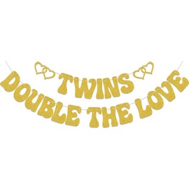 Twins Double the Love Banner, Twin Girls Banner, Twin Boys Banner, Twins Baby Shower Decoration, Twins First Birthday Party Decoration, Twins Birthday Gender Reveal Party Supplies Gold Glitter