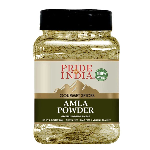 Pride Of India- Organic Amla (grosella india) Ground- 567 g (567 g) - Tarros de doble tamiz certificado puro y vegano - Mejor para batidos, encurtidos, chutneys y arroz, ofrece una relación calidad-precio.