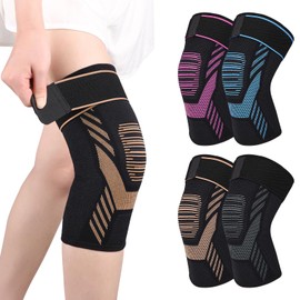 Bcautay Compression Knee Bandage with Adjustable Velcro Bandage for Meniscus Tear, Arthritis, ACL, Weightlifting, Basketball (Gold, XL)