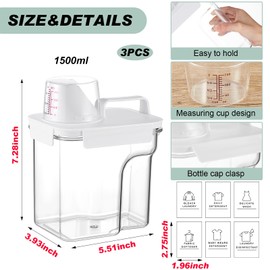 Tatuo 3 Pack Liquid Laundry Detergent Dispenser, Laundry Detergent Holder Container with 6 Removable Labels, Fabric Softener Dispenser Laundry Room Organization and Storage, PET Plastic Clear(51 oz)