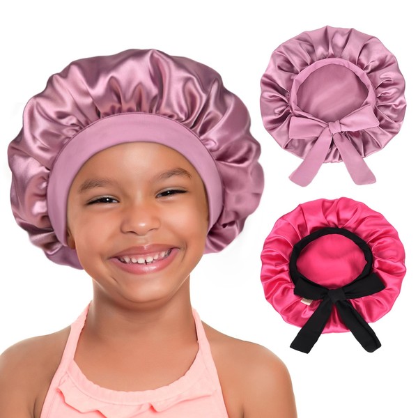 YANIBEST 2 PCS Baby Bonnet Toddler Silk Bonnet for Kids Sleeping Cap Curly Natural Hair Silk Hair Bonnets for Girls Boys Infant