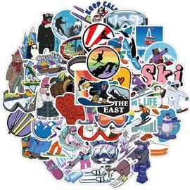 Skiing Stickers | 50 Pcs Winter Skiing Sports for Water Bottles Stickers Pack Waterproof Cool Stickers for Laptop, Hard Hats, Scrapbooking Decals (Skiing)