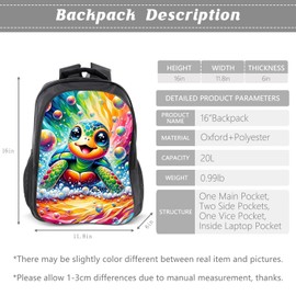 Rylane Turtle Backpack Kids Bookbag 16inch Schoolbag With Lunch Box Bag And Pencil Case Set For Boys Girls