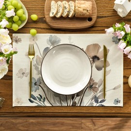 Artoid Mode Wild Ink Painting Flowers Leaves Spring Set of 4 Placemats, 30 x 45 cm, Autumn Banquet Placemats, Washable Place Mats, Kitchen Party Decoration