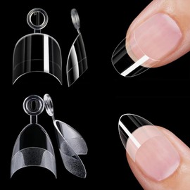 480PCS Nail Tips, 240 Short Almond and 240 Square Gel Nail Extension Half Cover, Clear False Nails for Nails Extensions, Builder Gel, DIY Manicure and Professional Use, 12 Sizes