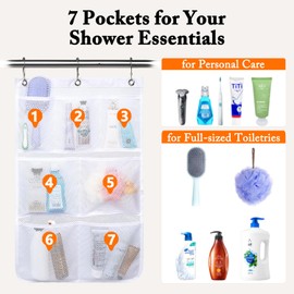 Fammart Mesh Shower Caddy Hanging, Quick-Drying Shower Organizer with 7 Pockets, Portable Bathroom Organizers and Storage for Shampoo, Soap, Loofah, Travel, and Cruise Essentials