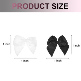 sourcing map 100Pcs Mini Ribbon Bow 1" Mini Fabric Satin Ribbon Flower Bows for Craft DIY Sewing Wedding Birthday Party Black & White