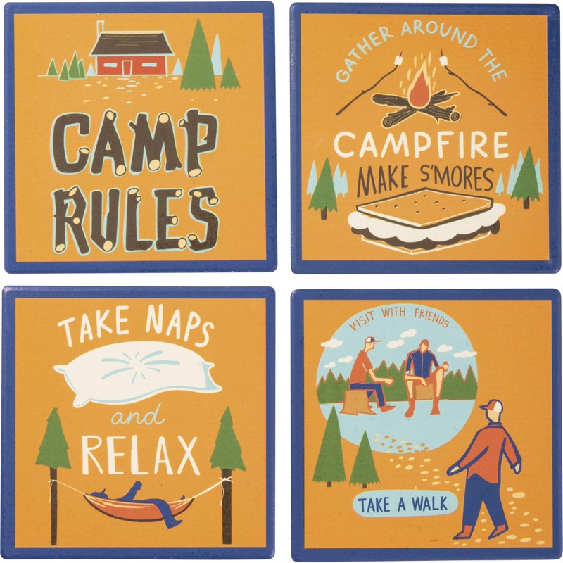 Primitives by Kathy LOL Stone Coasters, Set of 4, Camp