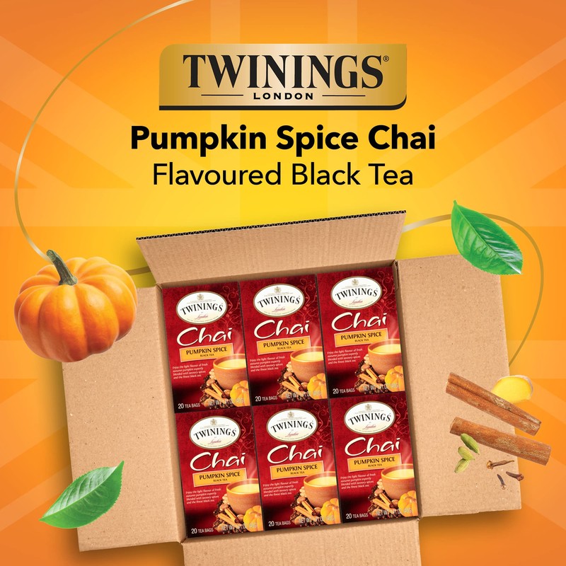 Twinings Pumpkin Spice Chai Tea, 20 Count Pack of 6,