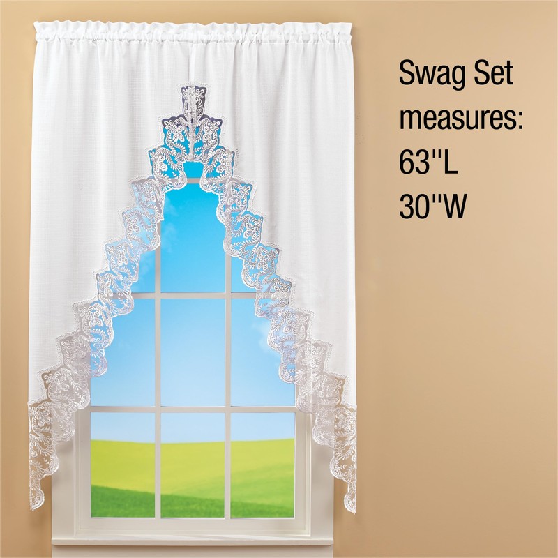 Collections Etc Elegant Lace Border Trim & Solid-Color Window Curtain