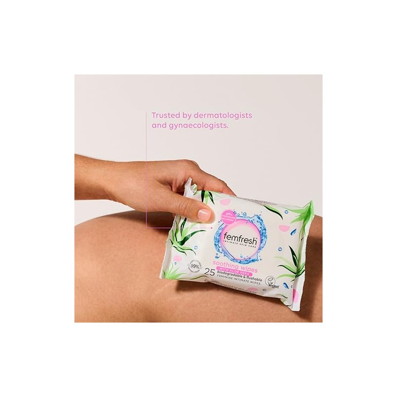 Femfresh Soothing Intimate Wipes, Flushable & Biodegradable Feminine Wipes with