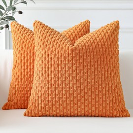 Otostar Nordic Cushion Cover Set of 2 Soft Corduroy Double-sided Mokomoko Stylish Cute Modern Zipper Interior Decorative Pillow Cover Cushion Cover (45x45, Orange)