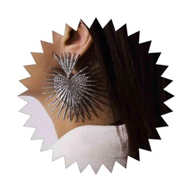 Dervivea Exaggerated Sunbrust Dangle Earrings Metal Silver Statement Earrings Large Celestial Drop Earrings Punk Geometric Earrings Jewelry for Women and Girls