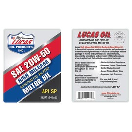 Lucas Oil Synthetic Blend High Mileage SAE 20w-50 Motor Oil_API SP 1 Quart (Pack of 1)