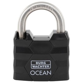 BURG-WÄCHTER Padlock with 2 Keys 8mm Shackle Thickness Marine Waterproof Solid Brass Body Double Locking Ocean 490 Ni 50 SB Black