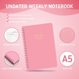 BIROYAL Weekly Planner Undated, A5 Daily Planner with Weekly Goals, To Do List Planner with Spiral Binding, 5.7’’ x 8’’ for 52 Weeks Planning