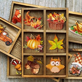 12Pcs Fall Hanging Ornaments Maple Leaf Pumpkin Tree Decorations Pinecone Fruit Thanksgiving Design Ornament Cute Fox Turkey Wooden Ornaments for Fall Thanksgiving Autumn Harvest Party Home Decoration