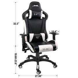 Leopard Gaming Chair, High Back PU Leather Office Chair, Adjustable Video Gaming Chairs, Swivel Racing Chair with Adjustable Armrest (Black/Blue)