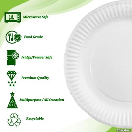 PRISTINE ENTERPRISE Paper Plates Pack of 100 Large 23cm 9 Inch, 100% Natural and Recyclable Ideal for Birthday, BBQs, Picnics, Parties Suitable for Hot & Cold Food Sturdy White Paper Plates.