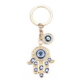 MUCOOS Hamsa Hand Keychain,Evil Eye Charm for Good Luck,Bag Charm & Car Accessories,Evil Eye Keychain Gift for Men Women, Golden 4