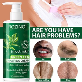 Depilatory Cream with Green Tea for Face, body,Upper Lip, Chin, Arms, Legs & Bikini,Soothing Hair Removal Cream for Sensitive Skin