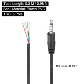 MECCANIXITY 3.5mm Aux Cable Replacement Audio Cable Cord, 1ft 5 Pole Male to Bare Wire Audio Cable, Stereo Sound Audio Cable Cord for Earphones, Smart Phones, Speakers,Black 10 Pcs