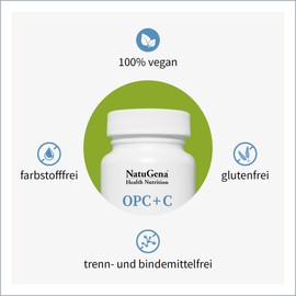 NatuGena OPC+C, Traubenkern-Extrakt + Vitamin C, Kollagenbildung, 90 Kapseln (3 Monats Packung)