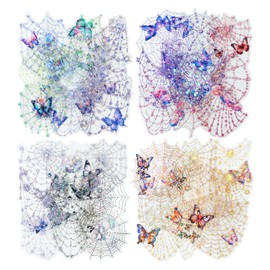 MiyouLuna 40Pcs Spider Mesh PET Stickers, Large Holographic Stickers for Scrapbooking, DIY Crafts, Journaling Supplies & Junk Journal Ephemera