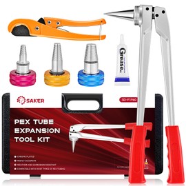 Saker PEX Tube Expansion Tool Kit | PEX-A Expansion Tool with 1/2'', 3/4'',1'' Expansion Heads | Mannual Expander Tool Kit SD-F1960 Standard PEX Coupling