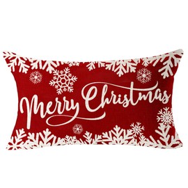 FELENIW Merry Christmas Snowflake Happy Winter Holiday Blessing Gift for Family Friend Cotton Linen Decorative Throw Pillow Cover Cushion Case Lumbar 12x20 inches