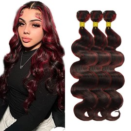 Luxvogue 16 18 20 inch Burgundy P1B/99J Body Wave Human Hair Bundles Wine Red Unprocessed Wave Bundles for Black Women Soft Sewn In with Double Weft