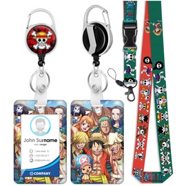 Akkya ID Badge Holder with Lanyard and Retractable Badge Reel Belt Clip, Cute Funny Cartoon Anime Skull Key Keychain Lanyards Clip On Badge Extender Vertical ID Sleeve for Women Men
