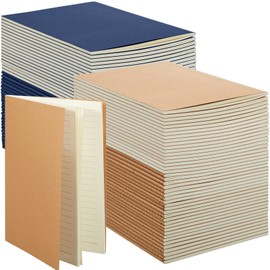 Mimorou 100 Pcs Kraft Notebook Journals 5.5 Inch x 8.3 Inch A5 Softcover Notebooks Bulk for Writing Sketch Office Notepad with 60 Pages 30 Sheets(Brown, Navy,Unlined)