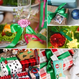 Green Satin Ribbon 2 Inch x 25 Yards, Solid Color Fabric Ribbon for Gift Wrapping, DIY Crafts, Hair Bows Making, Wreaths, Christmas Ornaments, Wedding Party Decoration and Sewing Projects