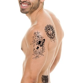 Etiqueta Engomada del Tatuaje de los Hombres, 16 Hojas de Tatuajes Falsos a Prueba de Agua Tigre Lobos Patrón de Animales Tatuaje Sticke Tatuajes Extraíbles de Larga Duración para Hombres Y Mujeres