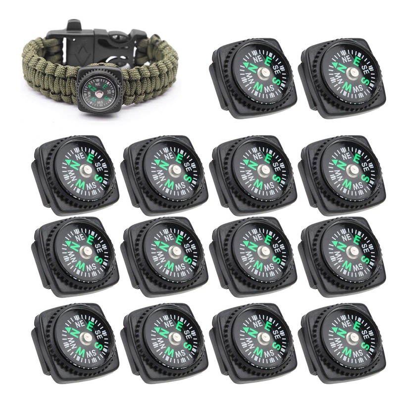 KIMISS 25Pcs Pack Black Survival, Compass Umbrella Rope Accessories Compass