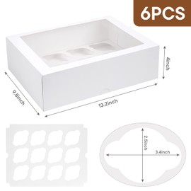 VGOODALL 6PCS White Cupcake Container 12 Count with Window Boxes Holding 72 Pastry Box for Birthday Holiday Party Bakery Supplies