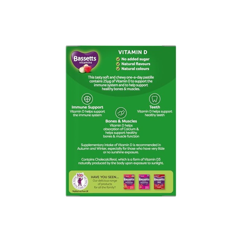 Bassetts Adult Vitamin D 25µg (1000 IU) Apple & Raspberry