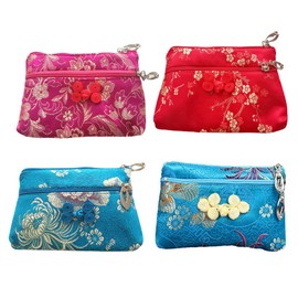 4pcs Coin Purse Chinese Style Carrying Purse Silk Coin Pouch Chinese Silk Pouch Change Pocket Wallet Zipper Brocade Money Purse Mini Bag Silk Bag Change Bag Jewelry Tote Bag