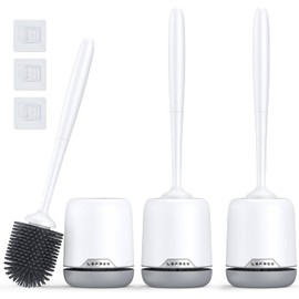 Lefree Toilet Brush Set, 3 Pack Silicone Toilet Bowl Brush and Holder with Ventilated Holder, for Bathroom Floor Standing & Wall Mounted Scrubber