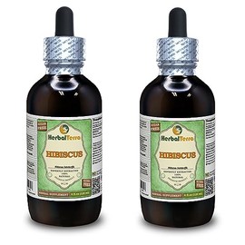Hibiscus flowers (Hibiscus Sabdariffa) Glycerite, Organic Dried Flowers Alcohol-FREE Liquid Extract (Brand name: HerbalTerra, Proudly made in USA) 2x4 fl.oz (2x120 ml)