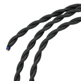 sourcing map Twisted Cloth Covered Wire 2 Core 18AWG 3 Meter/9.8 Feet, Vintage Woven Fabric Electrical Cable for Pendant Light DIY Project, Black