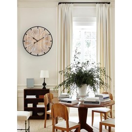 20 Inch Grand Farmhouse Wall Clock, Vintage-Inspired Wood & Metal Design with Large Etched Numbers, Silent Battery-Powered Timepiece for Offices, Kitchens, Bedrooms, and Living Rooms