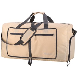 Woogwin Travel Duffel Bag Large Foldable Waterproof Overnight Bag for Beach Swim Bags Pool Sports Gym, 60L Khaki, Large Duffle Bags