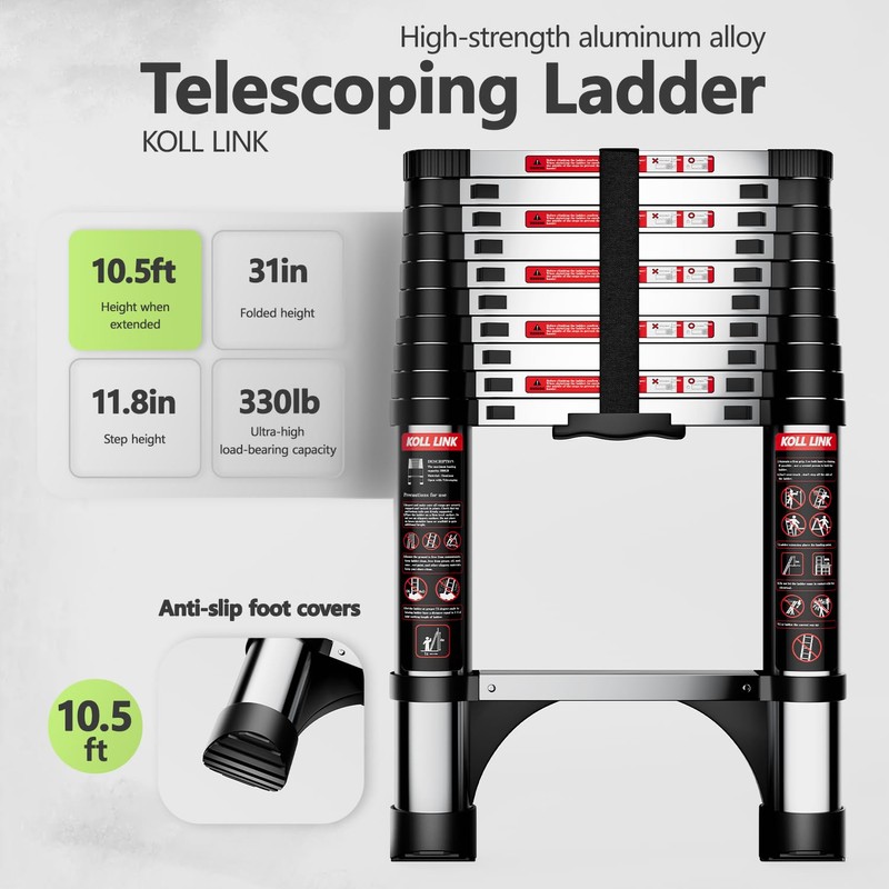 KOLL LINK Telescoping Ladder,10.5 FT Aluminum Lightweight Extension Ladder with