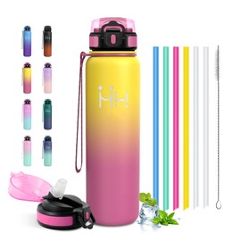 Borraccia Acciaio Inox 1L, Bottiglia Acqua con Cannuccia, Riutilizzabile, a Prova di Perdite, senza BPA, per Running, Uscita