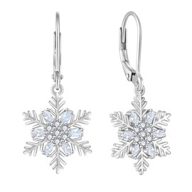 TIMFROZ Women Snowflake Earrings,925 Sterling Silver Dangle Drop Earrings with 5A Cubic Zirconia for Birthday Winter Jewelry Gifts (04-Snowflake White)